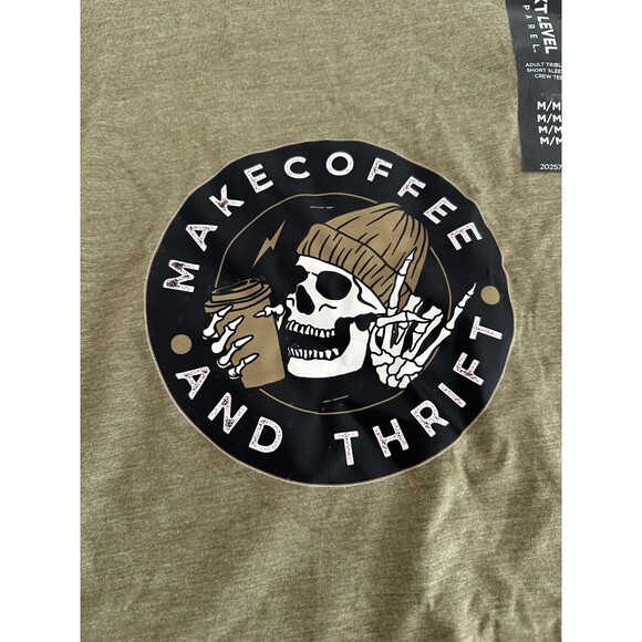 Make Coffee and Thrift Reseller T-Shirt Men's Size Medium Green 100% Cotton - Picture 1 of 4